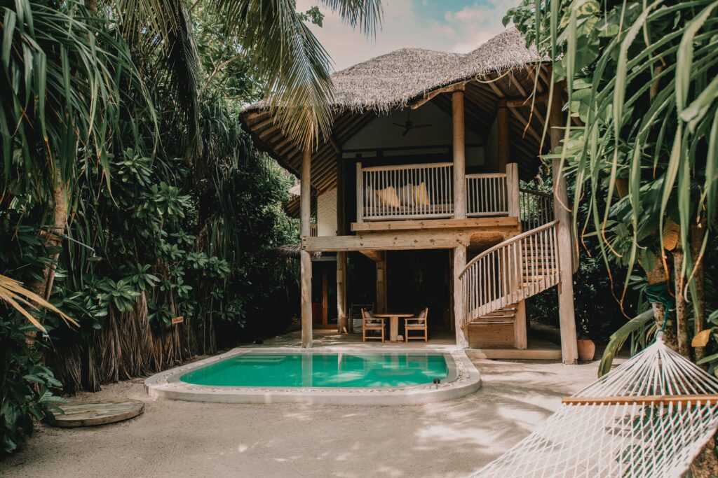 Private pools common on larger beach and signature villas at Soneva Fushi